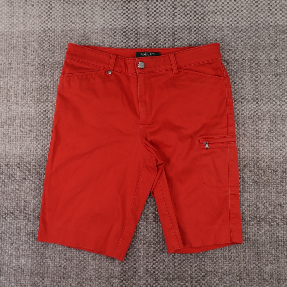 Lauren Ralph Lauren Active Shorts Womens 4 Red Good Cargo Pocket Mid Rise Solid